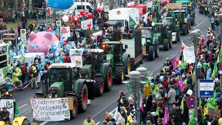 Insgesamt 130 Trecker waren bei der "Wir haben es satt"-Demo auf Berlins Straßen unterwegs.