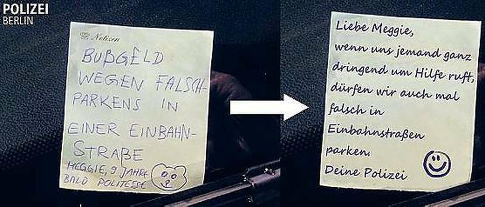 Strafzettel. Die Polizei muss sich auch an die Regeln halten, findet Meggie. 