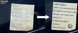 Strafzettel. Die Polizei muss sich auch an die Regeln halten, findet Meggie. 