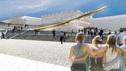 Der Siegerentwurf, ursprünglich gemeinsam von der Choreografin Sasha Waltz und dem Stuttgarter Architekturbüro Milla &amp; Partner geplant. Die "Einheitswippe" gewann den Wettbewerb 2011.