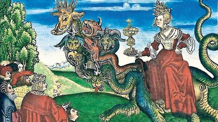 Was hat die bloß geritten? In Cranachs Illustration zu Luthers „Neuen Testament“ von 1522 trägt die babylonische Hure die Tiara des Papstes.