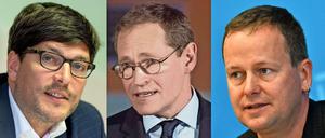 BER-Trio: Justizsenator Dirk Behrendt, Berlins Regierender Bürgermeister Michael Müller und Kultursenator Klaus Lederer (v.l.).