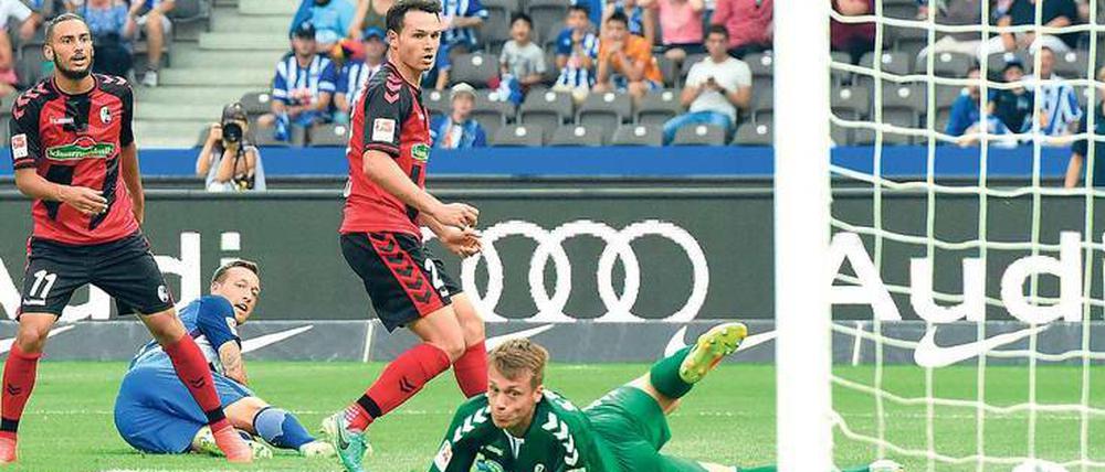 Das Hinspiel als Vorbild. Julian Schieber erzielte am ersten Spieltag in der sechsten Minute der Nachspielzeit den Siegtreffer gegen die Freiburger.