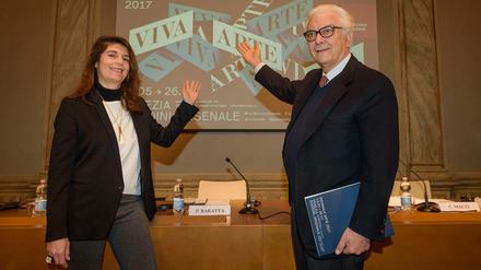 Viva Arte Viva! Chef-Kuratorin Christine Macel (links) und Biennale-Präsident Paolo Baratta (rechts) präsentieren ihr Programm.