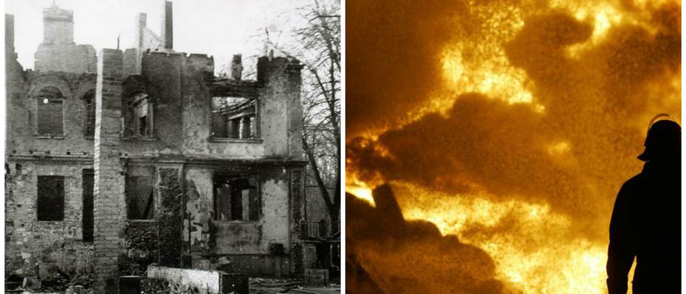 Das Bild links soll die Ruine zeigen nach dem Feuer.