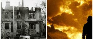 Das Bild links soll die Ruine zeigen nach dem Feuer.