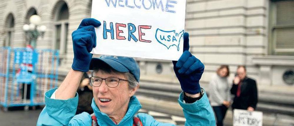 Flüchtlinge willkommen: Eine Demonstrantin in San Francisco 