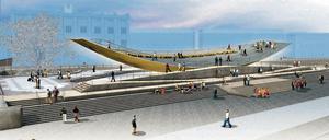 Das Modell des Einheitsdenkmals vor dem Berliner Schloss