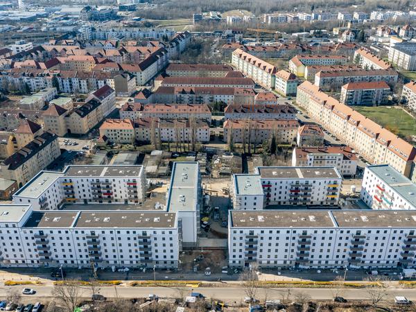 Baumaßnahme in Sachsen: Eine neue Wohnanlage in Leipzig besteht aus 18 Häusern mit 300 Wohnungen.
