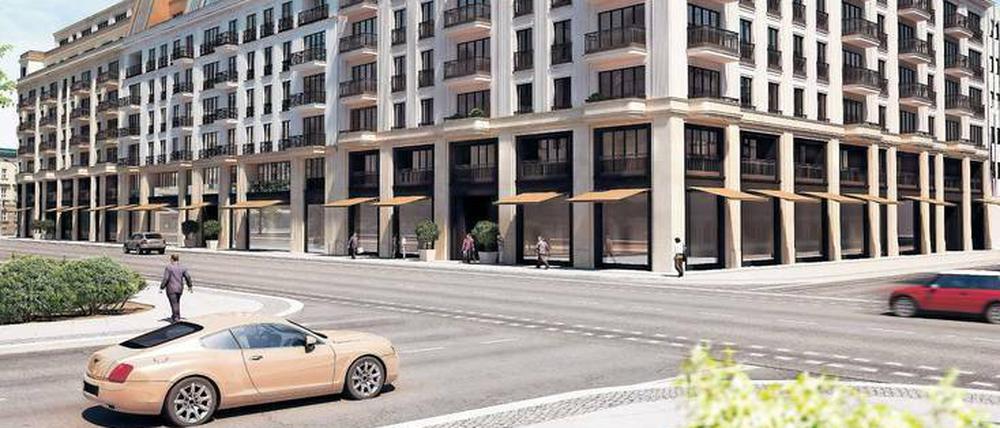 Stadtpalais "The Wilhelm". Im Erdgeschoss sollen elegante Geschäfte einziehen, darüber Full-Service-Luxusapartments und Penthäuser errichtet werden. 