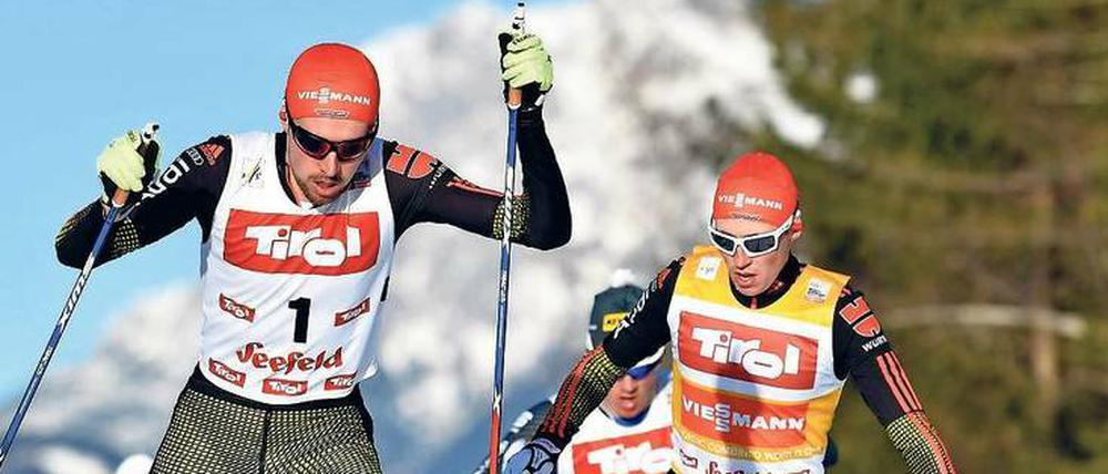 Immer eng beieinander. Eric Frenzel (rechts) und Johannes Rydzek liefern sich während der gesamten Saison knappe Zweikämpfe. Die beiden Deutschen zählen daher bei der Nordischen Ski-WM in Lahti zu den aussichtsreichsten Medaillenkandidaten. 