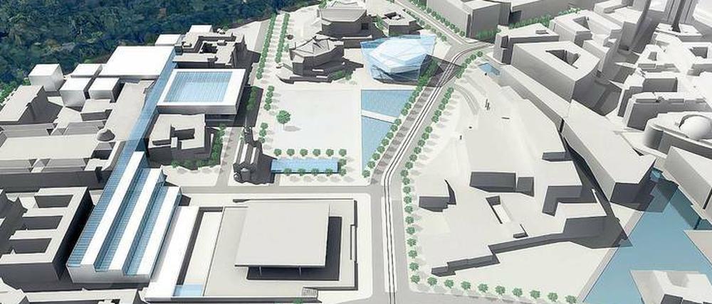 Der Entwurf von Stephan Braunfels für das Kulturforum in einer Simulation.