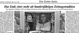 Seite 3 im Tagesspiegel - zum Ende der renommierten Tageszeitung "Spandauer Volksblatt".