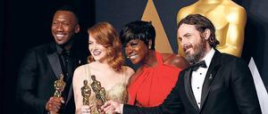 Die vier Gewinner in den Darsteller-Kategorien: Mahershala Ali, Emma Stone, Viola Davis, Casey Affleck (v. l.)