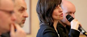 Matthias Höhn (Bundeswahlleiter, l-r), der sächsische Fraktionsvorsitzende Rico Gebhardt sowie die Fraktionsvorsitzenden der Berliner Linke-Fraktion, Carola Bluhm und Udo Wolf, bei der Klausurtagung in Leipzig (Sachsen). 