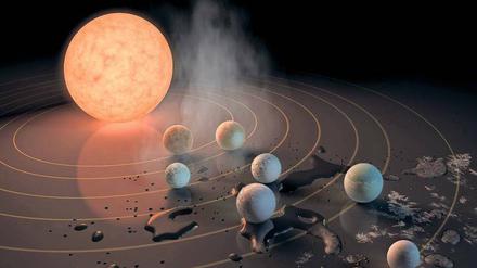 In 20 Tagen um den Zwerg-Stern. So lange braucht der äußerste Planet für eine Runde um Trappist-1. 