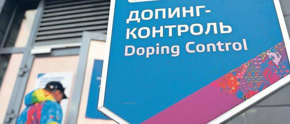 Eine Doping-Kontrollstelle bei den Olympischen Spielen 2014 in Sotschi.