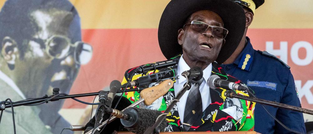 Robert Mugabe spricht auf seiner Geburtstagsparty zu seinen Gästen.