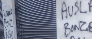 "Ausländer Bonzen Raus!!" wurde an die Fassade des Restaurants "Vertikal" in Kreuzberg geschmiert.