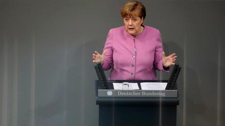 Kanzlerin Merkel bei ihrer Rede im Bundestag am Donnerstag.