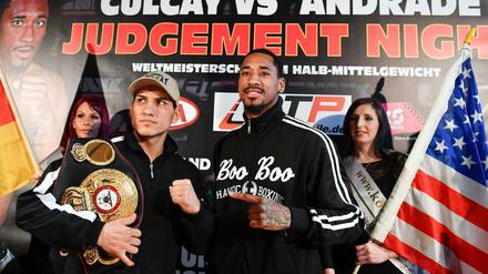 Der Weltmeister Jack Culcay (links) wird von Demetrius Andrade aus den USA herausgefordert.