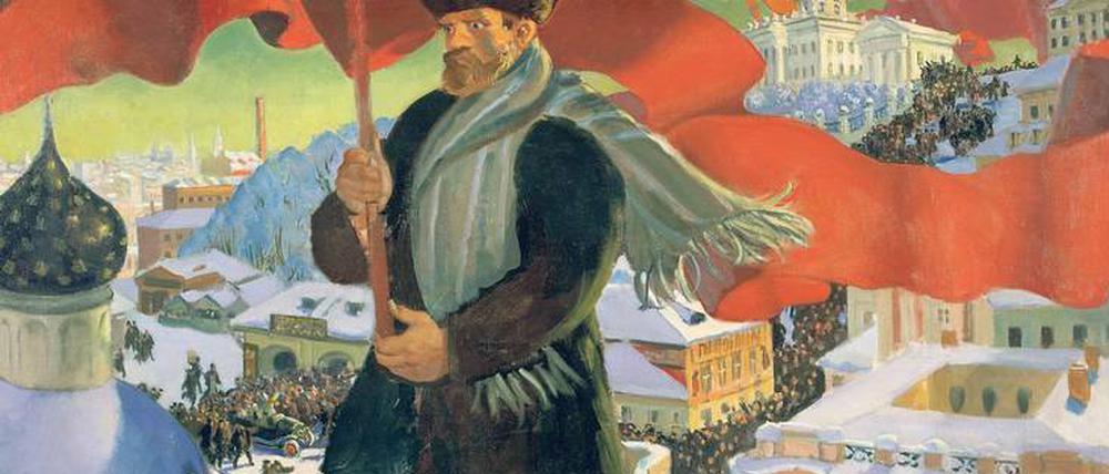 Der Arbeiter als Sinnbild. Boris Kustodiew (1878–1927), Schüler der Kaiserlichen Akademie in St. Petersburg und 1918 Agitprop-Künstler, malte den „Bolschewik“ 1920.