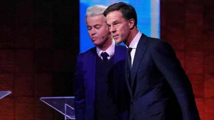 Regierungschef Mark Rutte und der Rechtspopulist Geert Wilders lieferten sich erst zwei Tage vor der Wahl ein Rededuell im TV.