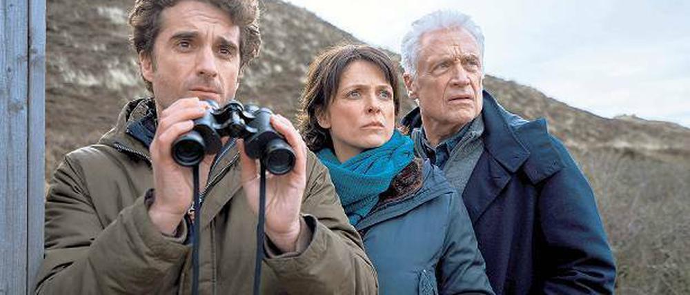 Um den Täter zu erkennen, bräuchten die Kommissare Feldmann (Oliver Wnuk, l.), Behrendsen (Julia Brendler) und Clüver (Robert Atzorn) kein Fernglas.