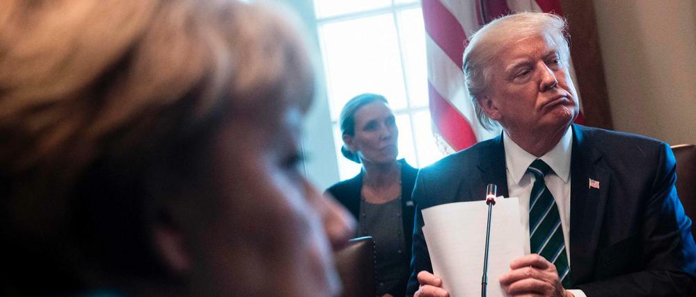 Angela Merkel und Donald Trump bei ihrem ersten Treffen in Washington am Freitag.