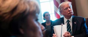 Angela Merkel und Donald Trump bei ihrem ersten Treffen in Washington am Freitag.