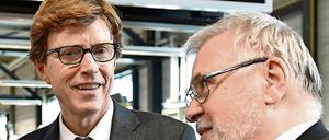 BER-Geschäftsführer Engelbert Lütke Daldrup, hier mit BER-Aufsichtsratschef Rainer Bretschneider (r).