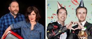 Gespräche unter Freunden: Im Podcast von Sarah Kuttner und Stefan Niggemeier (Foto links) geht es um Fernsehen, bei Olli Schulz (rechtes Bild links) und Jan Böhmermann um Gott und die Welt.