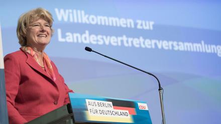 Monika Grütters, Vorsitzende der Berliner CDU, eröffnet am Samstag die Delegiertenversammlung der Berliner CDU. 