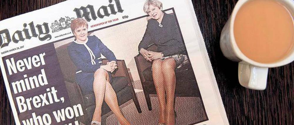 „Legs-it“. Die „Daily Mail“ interpretiert den Brexit auf boulevardeske Weise. Foto: AFP