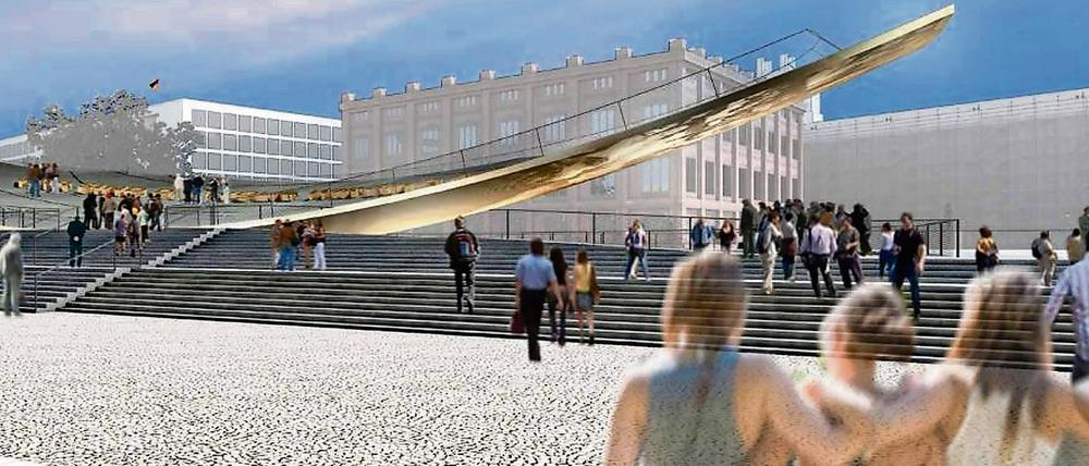 Computergrafik mit dem Entwurf von Sasha Waltz sowie Milla & Partner für das in Berlin geplante Freiheits- und Einheitsdenkmal.