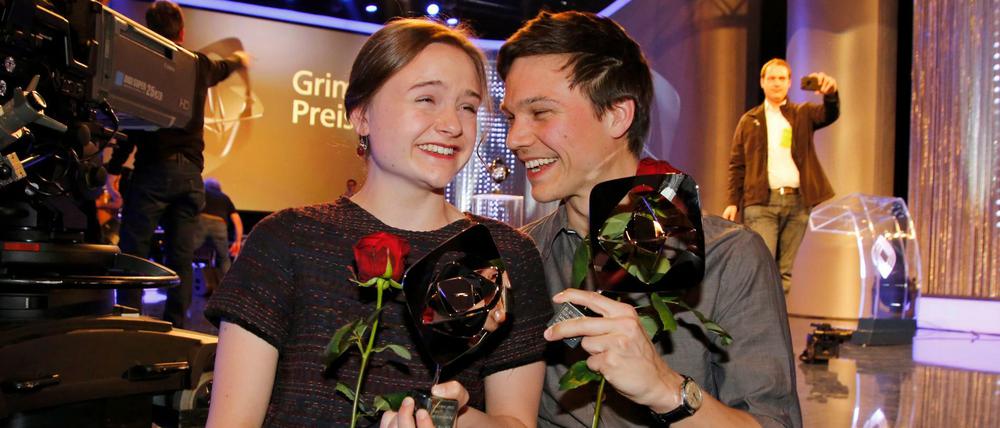Glücksduo. Die Geschwister Urzendowsky bei der Verleihung des Grimme-Preises am 31. März im Theater in Marl.