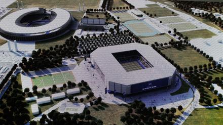 Alt und neu nebeneinander. So sieht Herthas Wunschlösung aus, ein neues Stadion im Olympiapark. 