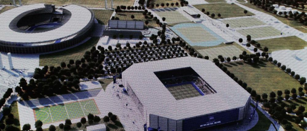 Alt und neu nebeneinander. So sieht Herthas Wunschlösung aus, ein neues Stadion im Olympiapark.