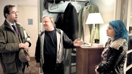 Anschalten, um abzuschalten: Der Münster-„Tatort“ erfüllt das Bedürfnis nach beschwingter Harmonie auch an diesem Sonntag. Kommissar Thiel (Axel Prahl, Mitte), im Bild zusammen mit Professor Boerne (Jan Josef Liefers), trifft auf seine mögliche Tochter Leila Wagner (Janina Fautz). 