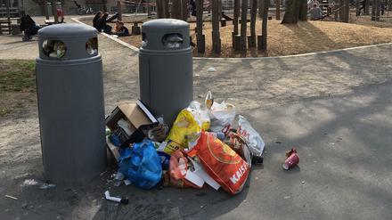 Auch wenn es nicht so aussieht: Es gibt genug Tonnen im Park am Gleisdreieck. Aber sie sind ziemlich unpraktisch. 