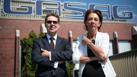 Vera Gäde-Butzlaff, Chefin der Berliner Gaswerke Aktiengesellschaft und ihr Finanzvorstand Jürgen Schmidberger. Seit September 2016 neu im Vorstandsteam ist Matthias Trunk für den Vertrieb.