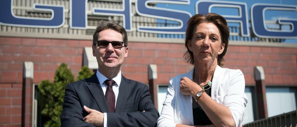 Vera Gäde-Butzlaff, Chefin der Berliner Gaswerke Aktiengesellschaft und ihr Finanzvorstand Jürgen Schmidberger. Seit September 2016 neu im Vorstandsteam ist Matthias Trunk für den Vertrieb.