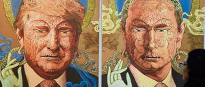 Donald Trump und Waldimir Putin als Wandgemäle in Indien.