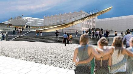 Umstritten. Die Einheitswippe vor dem Humboldt-Forum.