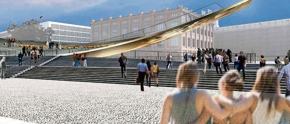 Umstritten. Die Einheitswippe vor dem Humboldt-Forum.