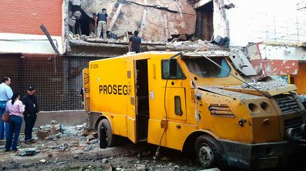 Raub in Paraguay: Das zerstörte Gebäude der überfallenen Sicherheitsfirma