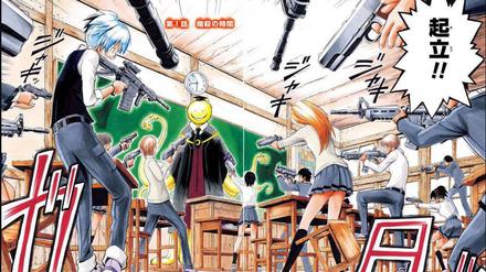 Tod dem Tentakellehrer: Eine Doppelseite aus der japanischen Ausgabe von "Assassination Classroom".