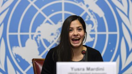 In offizieller Mission. Yusra Mardini am Donnerstag im UN-Quartier in Genf.