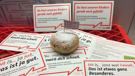Mit Pfannkuchen und Berliner Mundart warb die Bildungsverwaltung zum Berlin-Tag 2017 bundesweit um Aufmerksamkeit sowie Schul- und Kitapersonal. 