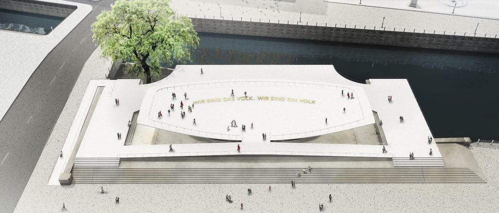 Wagt die Waage - das Freiheits- und Einheitsdenkmal nach Plänen von Johannes Milla im Entwurf.